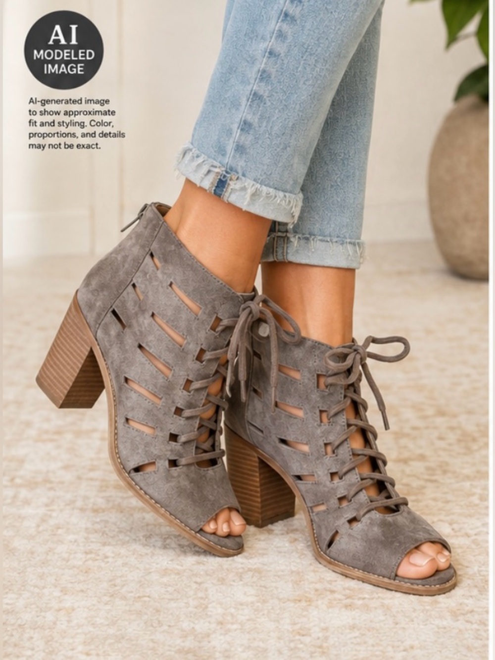 Vince Camuto Suede Peep-Toe Lace-Up Block Heel Booties – Size 7